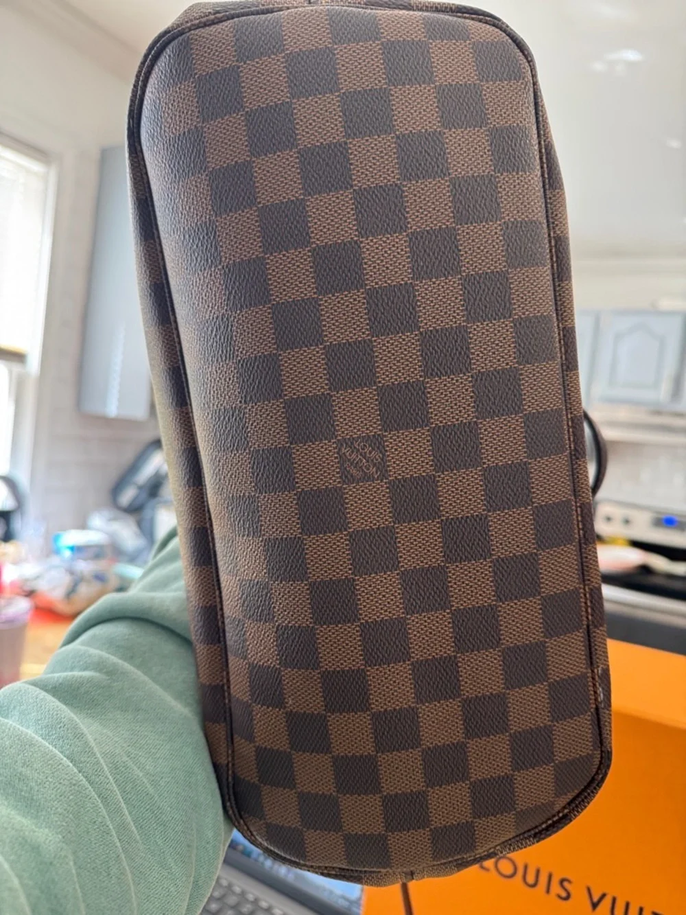 Brown Checkered Tote Bag with Red Interior - Picture 4 of 8